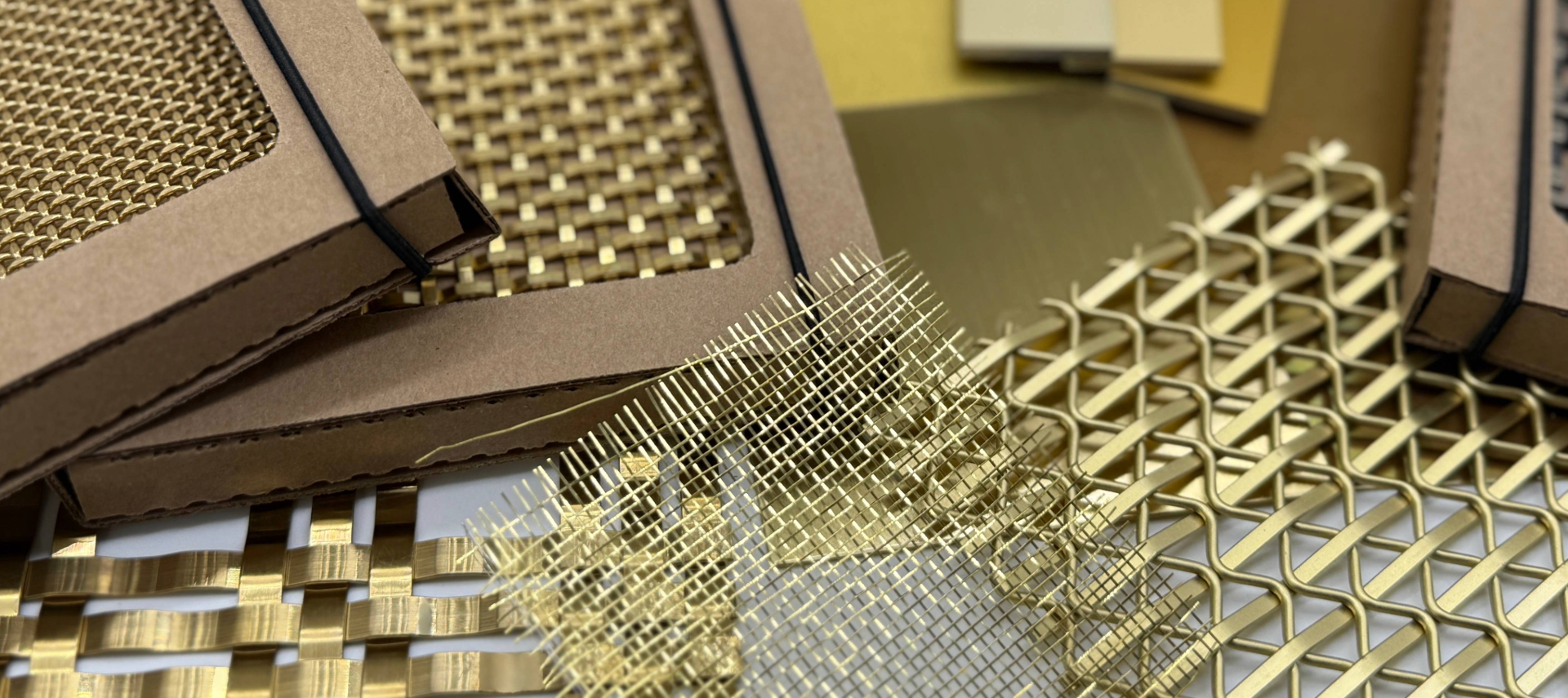 A collection of brass metal meshes